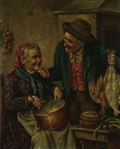 ''an Old Love'' ''darby And Joan'' by Eugenio Zampighi