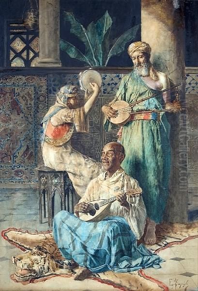 Arab Minstrels In A Courtyard - view 1