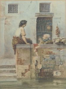 An Idle Conversation By A Venetian Canal by Eugenio Zampighi