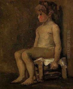 Nude Study Of A Little Girl Seated