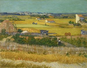 Harvest At La Crau With Montmajour In The Background