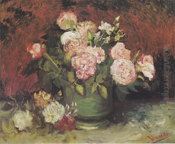 Bowl With Peonies And Roses - view 1