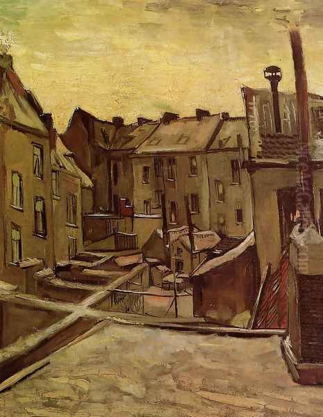Backyards Of Old Houses In Antwerp In The Snow - view 1