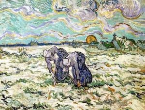 Two Peasant Women Digging In Field With Snow by Vincent Van Gogh