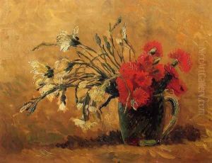 Vase With Red And White Carnations On Yellow Background by Vincent Van Gogh