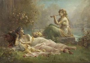 Two Nymphs By The Water