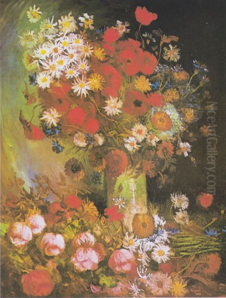 Vase with Poppies, Cornflowers, Peonies and Chrysanthemums - view 1