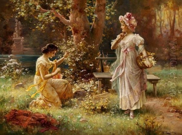 Two Girls Catching Butterflies. "schmetterlingsjagd" - view 1