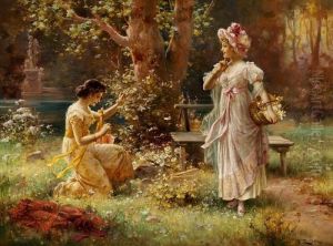 Two Girls Catching Butterflies. "schmetterlingsjagd" by Hans Zatzka