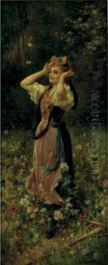 Young Woman In A Meadow Of Flowers by Hans Zatzka