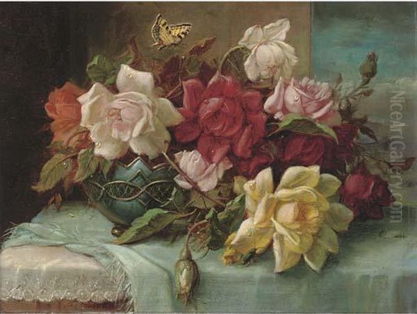 Roses In An Ornamental Vase By A Casement - view 1