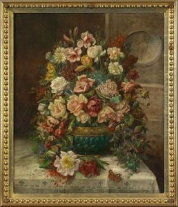 Still Life With Pot Of Flowers by Hans Zatzka