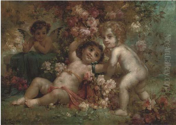 Cherubs Disporting Amongst Spring Blooms - view 1