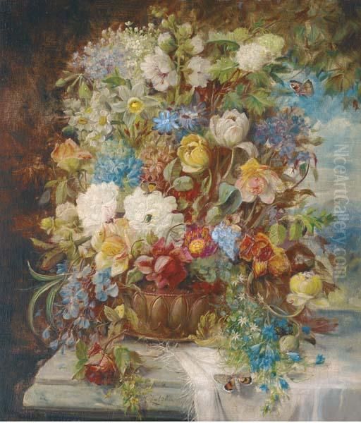 Summer Flowers On A Ledge, A Landscape Beyond - view 1