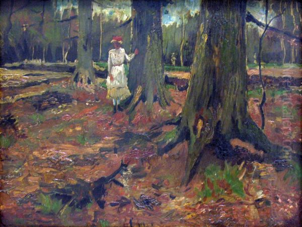 Girl In White In The Woods - view 1