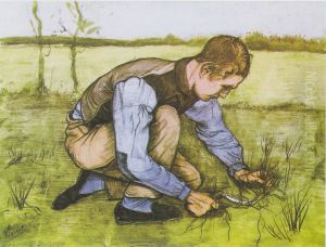Boy Cutting Grass with a Sickle