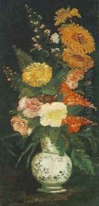 Vase With Asters Salvia And Other Flowers