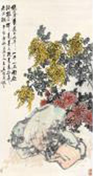 Chrysanthemum And Rock - view 1