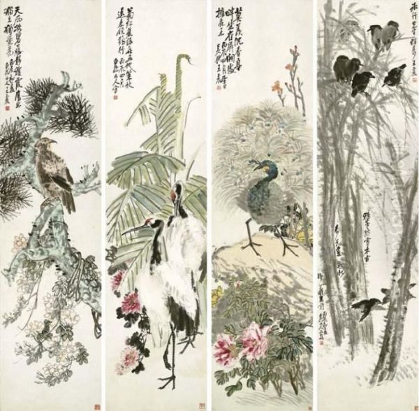 A Set Of Four Hanging Scrolls, Ink Or Ink And Color On Paper - view 1