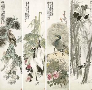 A Set Of Four Hanging Scrolls, Ink Or Ink And Color On Paper A Set Of Four Hanging Scrolls, Ink Or Ink And Color On Paper
