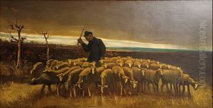 shepherd with a flock of sheep 1884 by Vincent Van Gogh