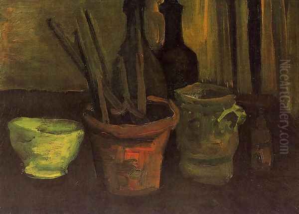 Still Life With Paintbrushes In A Pot - view 1