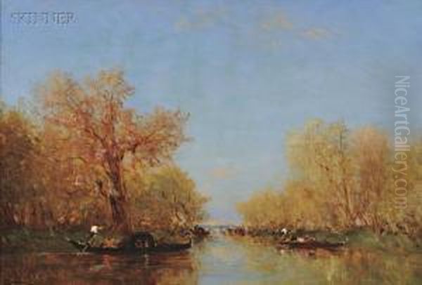 Gondolas On A Lagoon In Autumn - view 1