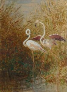 Flamands Roses Dans Les Roseaux by Felix Ziem