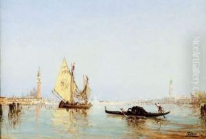 Voile Jaune Et Gondole Sur Le Grand Canal by Felix Ziem