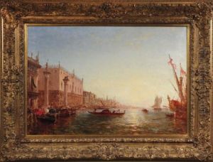 Gondoles Pres Du Mole, Venise by Felix Ziem