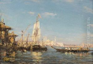 Barke Und Segelboot Vor Konstantinopel.