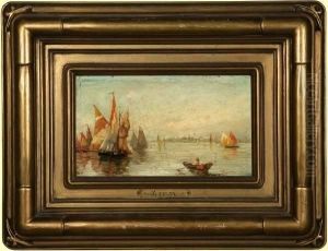 Venetian Sailboats In The Harbor by Felix Ziem