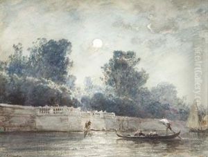 Crossing The Canal By Moonlight. by Felix Ziem