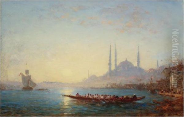 Sunset On The Bosphorus And The Hagia Sophia by Felix Ziem