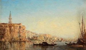 Gondole Traversant Le Grand Canal