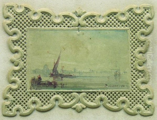 Vue De Venise Aquarelle Sur Canivet Signee En Bas A Droite Et Datee 50 - view 1