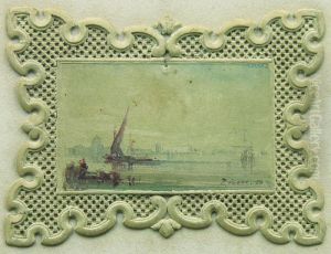 Vue De Venise Aquarelle Sur Canivet Signee En Bas A Droite Et Datee 50 by Felix Ziem