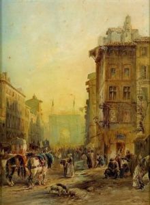 Vue D'une Rue Animee Avec La Porte D'aix A Marseille by Felix Ziem