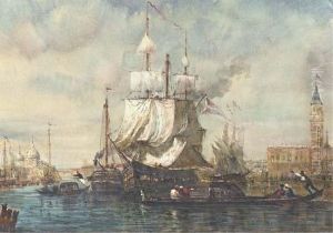 Docking In Venice Before The Doge's Palace by Felix Ziem