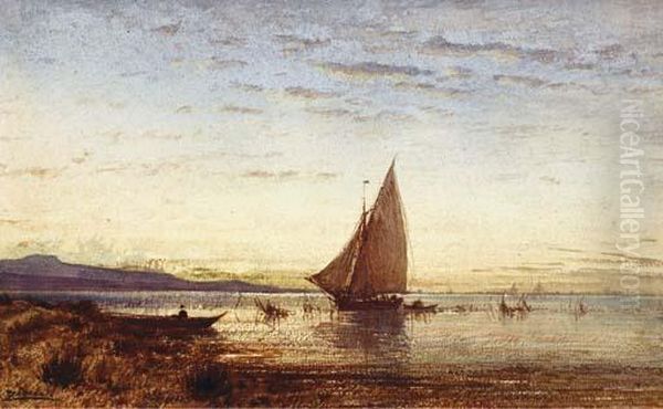 Un Voilier Dans Une Lagune, Une Barque Au Premier Plan - view 1