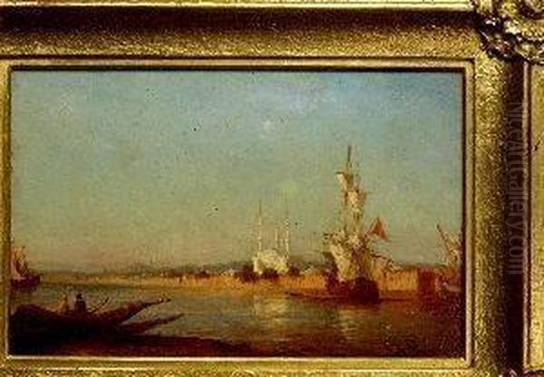 Felix Ziem . View Of Constantinople Harbor With Blue Mosque - view 1