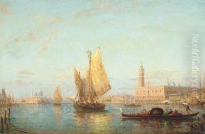 Bragozzi And Gondolas In The Bacino Of San Marco With The Palazzoducale Beyond, Venice