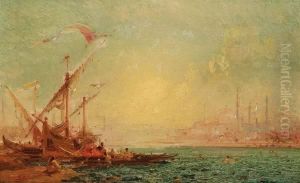 Felix F. G. P. Ziem . Scene Of Bosphorus With St. Sophia On The Horizon by Felix Ziem