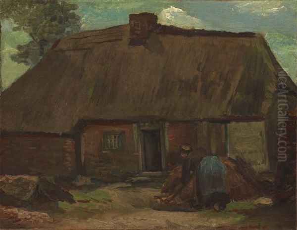 Cottage With Peasant Woman Digging - view 1