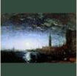 - Venise, Le Quai Des Esclavons Au Clair De Lune - by Felix Ziem