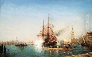 Ship Firing Salute In The Bacino Di Venezia