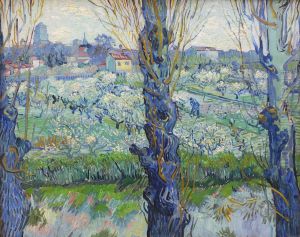 Orchard in Bloom with Poplars