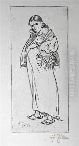 Schwangere Frau Mit Kind Auf Dem Arm by Heinrich Zille