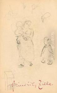 Frau Mit Zwei Kindern by Heinrich Zille