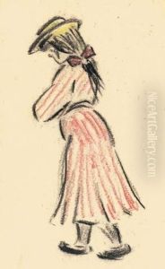 Madchen In Rotgestreiftem Kleid by Heinrich Zille